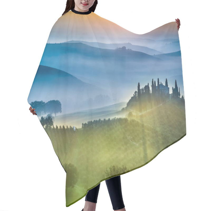 Personality  Sunrise Over The Green Fields In Tuscany Hair Cutting Cape