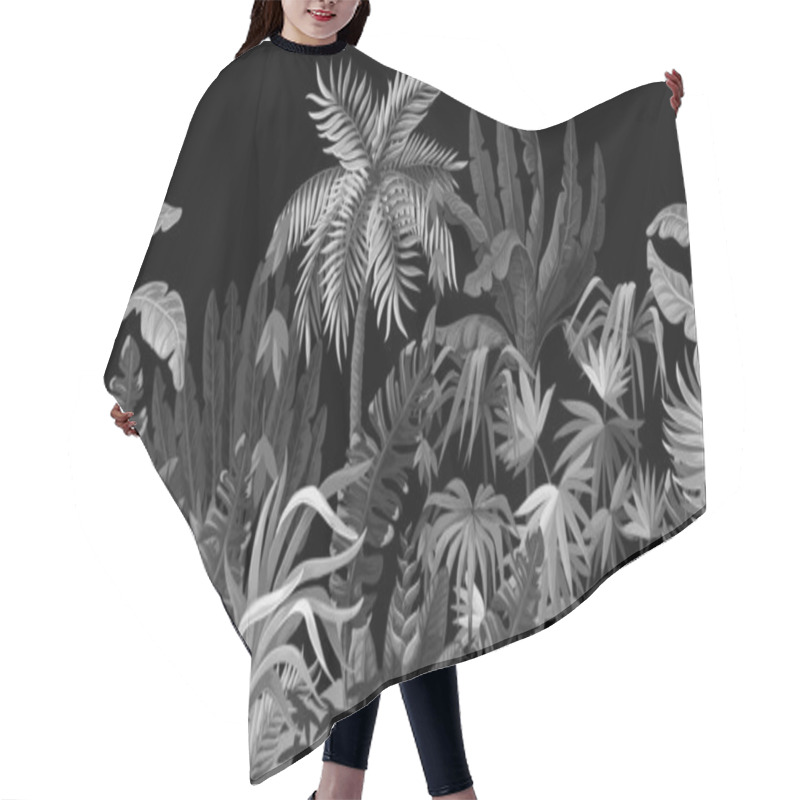 Personality  Seamless Border With Jungle Trees In Monochrome Style. Hair Cutting Cape