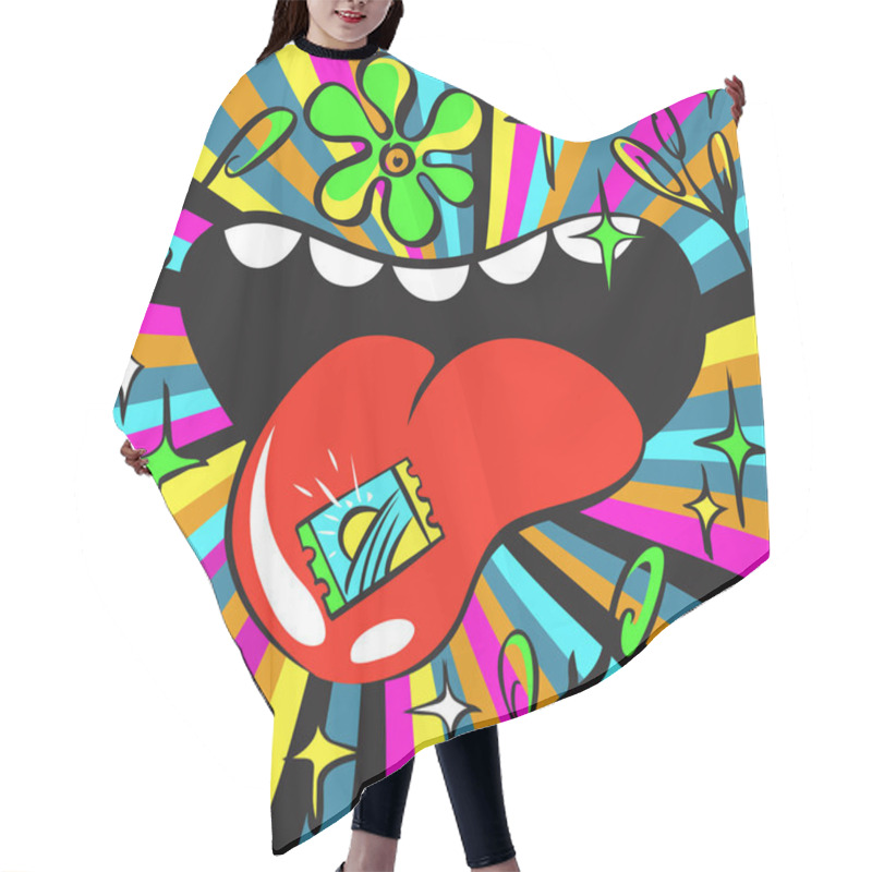 Personality  Lsd Psychedelic Illustration, Acid Mark On Tongue, Bright Colours Hair Cutting Cape