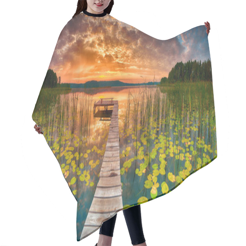 Personality  Beautiful Summer Sunrise Over Lake - Panorama Hair Cutting Cape