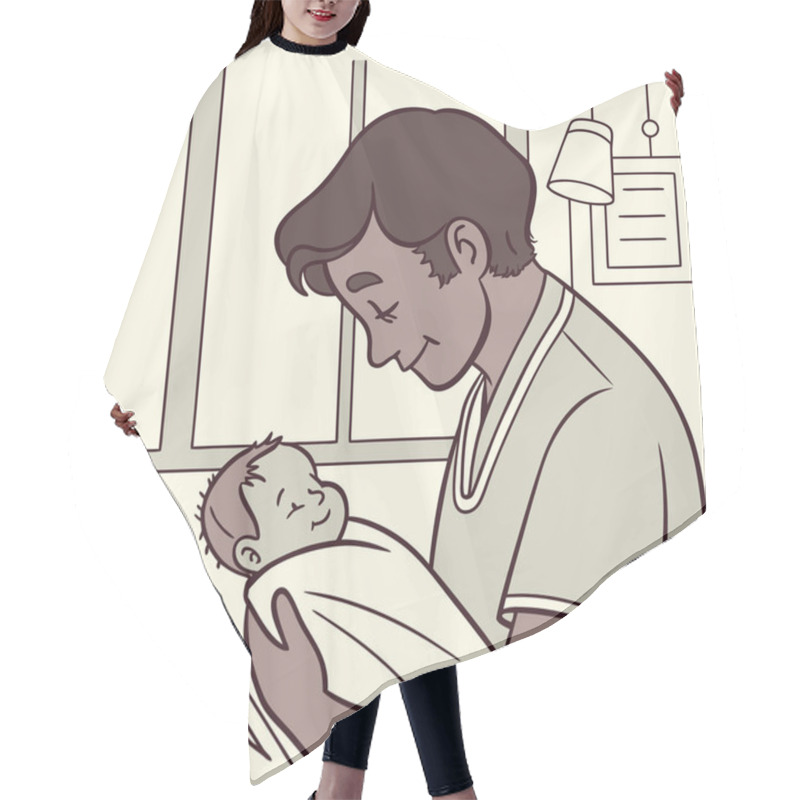 Personality  Happy Father Holds Newborn Baby In Hospital Hair Cutting Cape