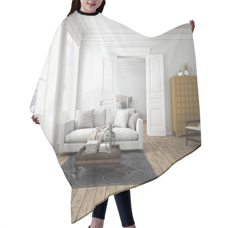 Personality   Modern Living Room. 3d Rendering Hair Cutting Cape