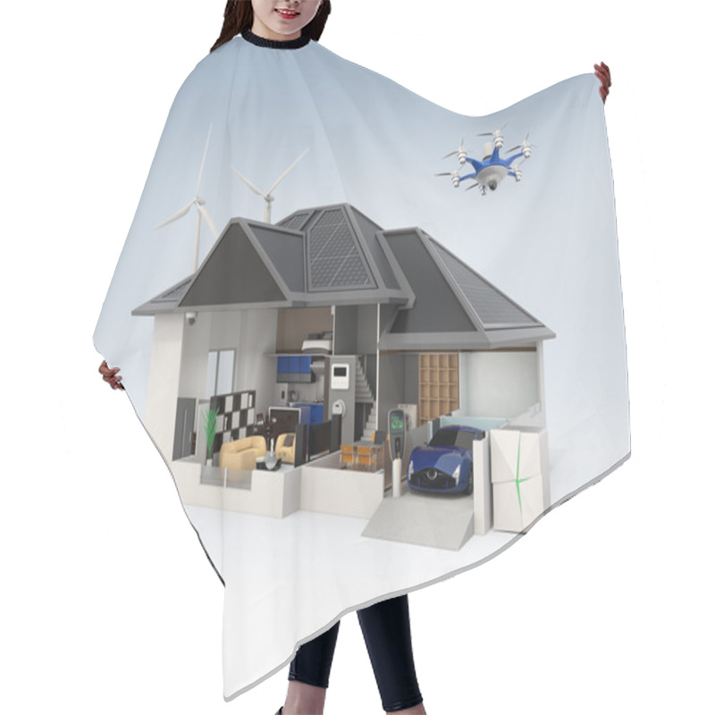 Personality  Cutaway View Of Smart House With Automation Technology Hair Cutting Cape