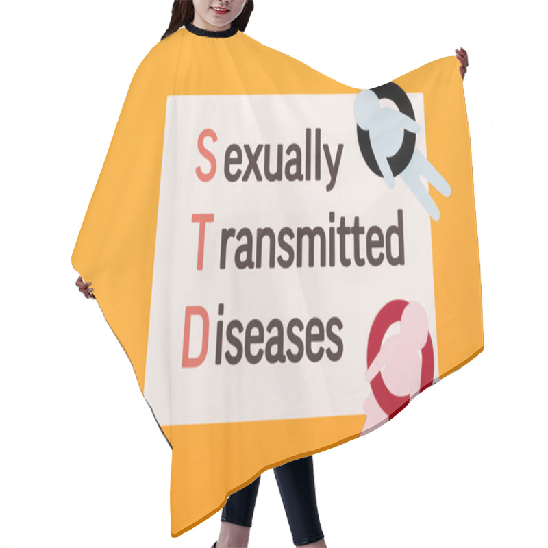 Personality  Top View Of Paper People With Gender Symbols Near Paper With Sexually Transmitted Diseases Lettering Isolated On Orange Hair Cutting Cape