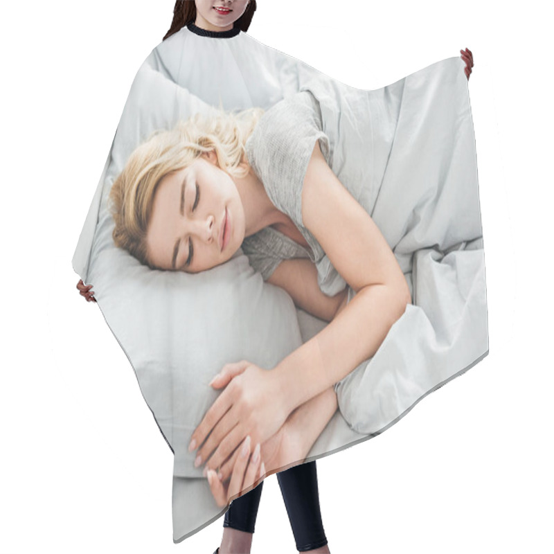 Personality  Beautiful Young Woman Sleeping Under Blanket At Home  Hair Cutting Cape