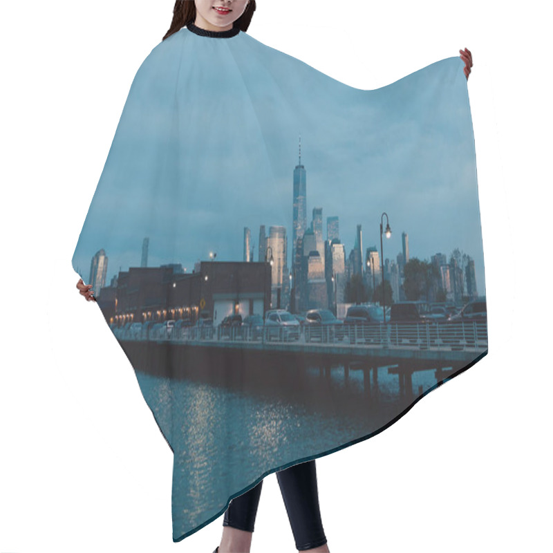 Personality  Bridge With Cars And Night Cityscape With Skyscrapers In New York City Hair Cutting Cape