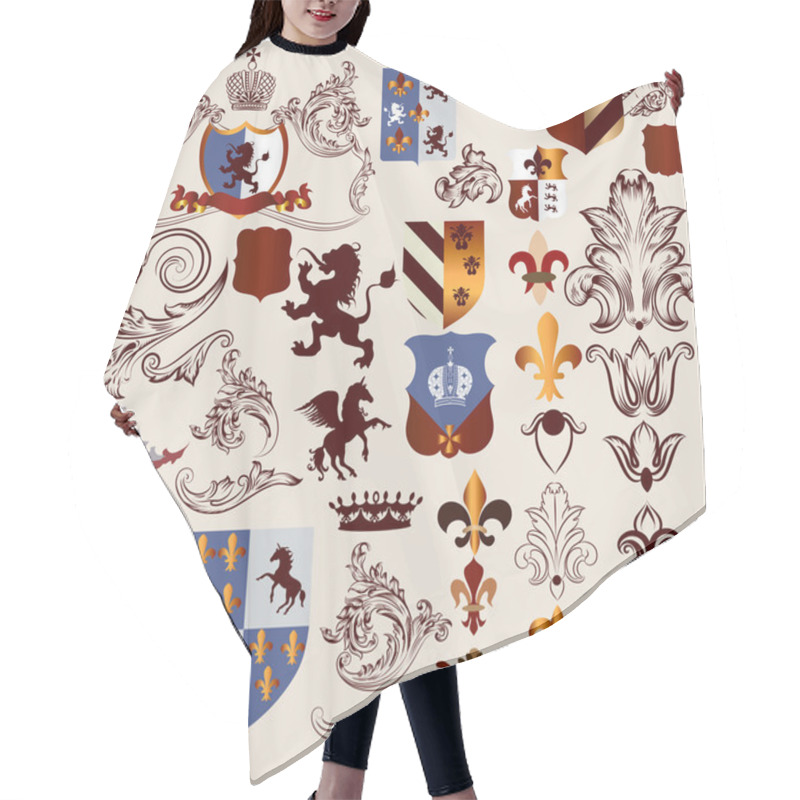 Personality  Collection Of Vector Heraldic Elements For Design Hair Cutting Cape