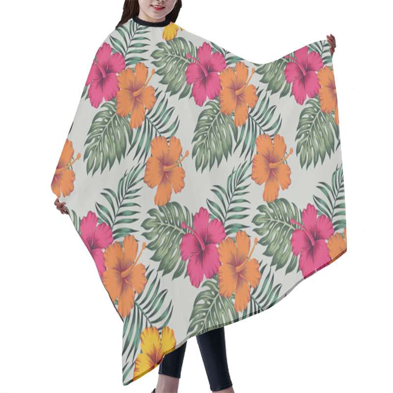 Personality  Tropical Seamless Pattern With Flowers Hibiscus Palm Monstera Le Hair Cutting Cape