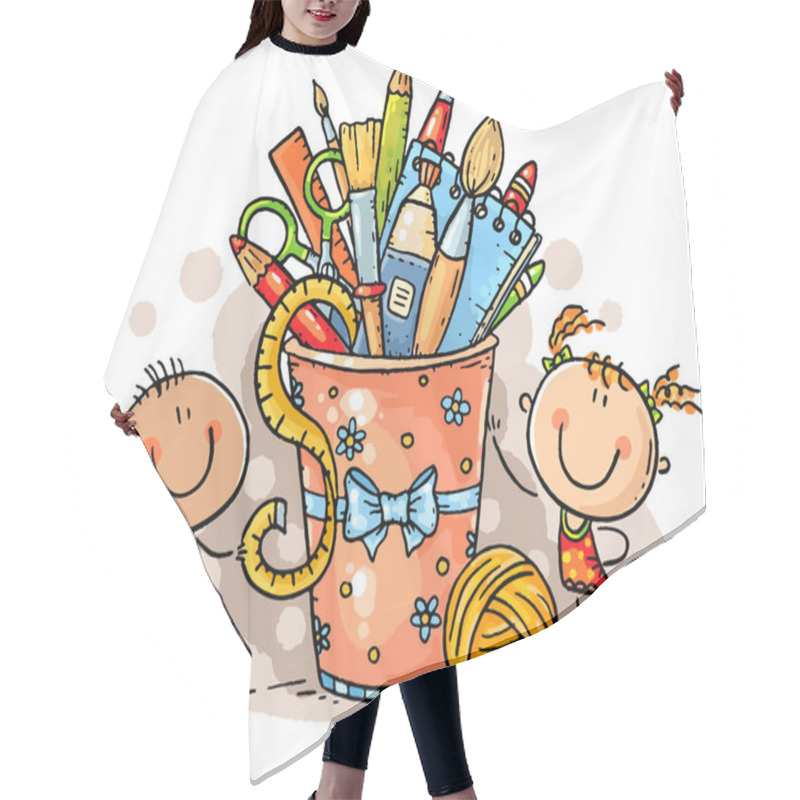 Personality  Creative Kids With Crafting Tools, No Gradients. Hair Cutting Cape