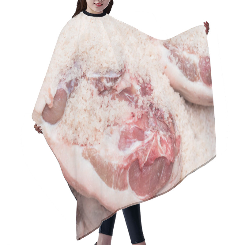 Personality  Salting Process Of Iberian Ham. Meat Industry Concept. Hair Cutting Cape