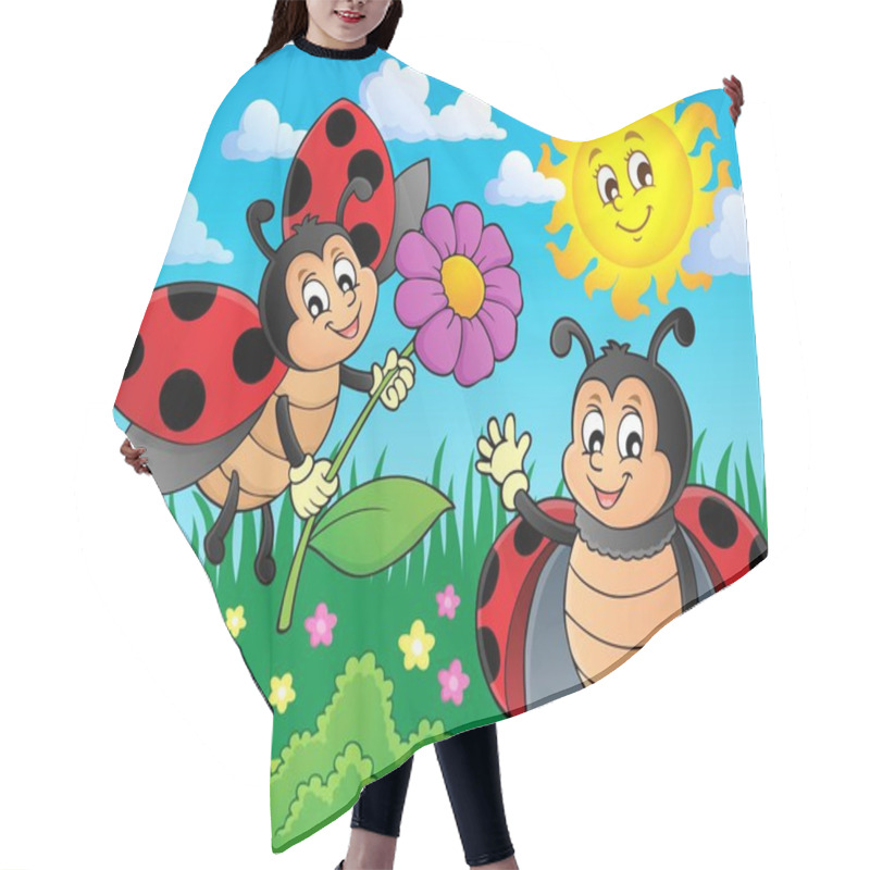 Personality  Happy Ladybugs On Meadow Image 1 Hair Cutting Cape