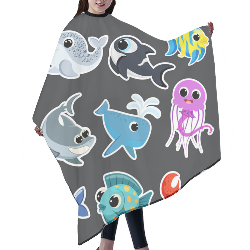 Personality  Cute Focean Animals Set Sticker Template Vector Hair Cutting Cape