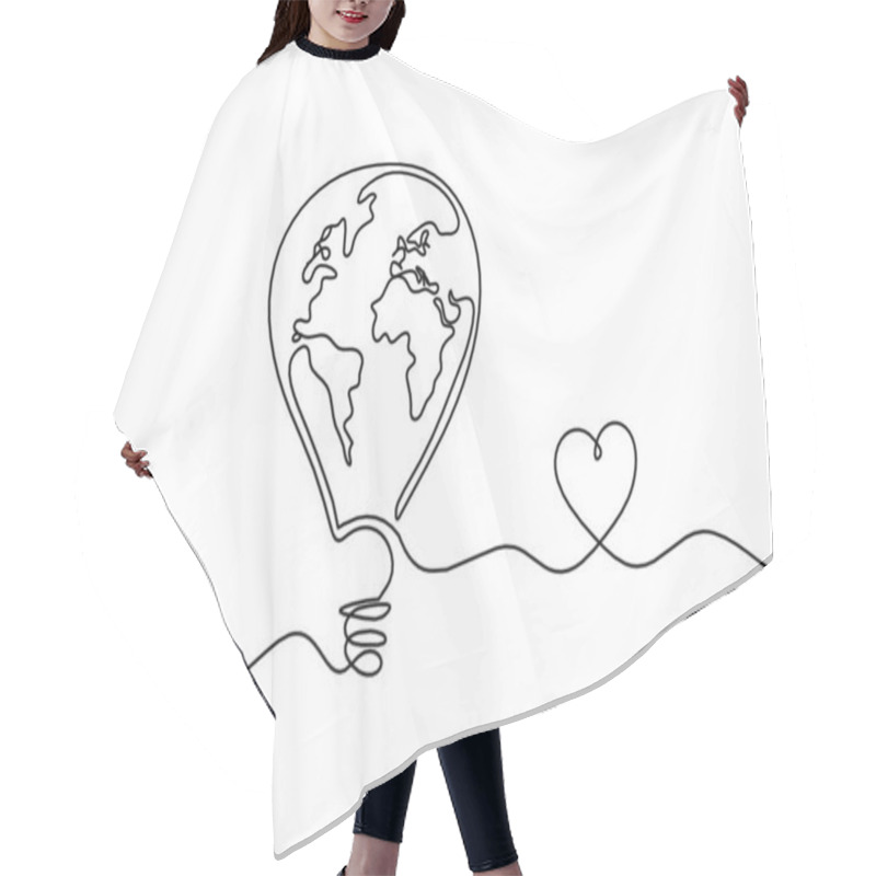 Personality  Abstract Air Balloon With Map Of Earth Hearts As Line Drawing On White Background Hair Cutting Cape