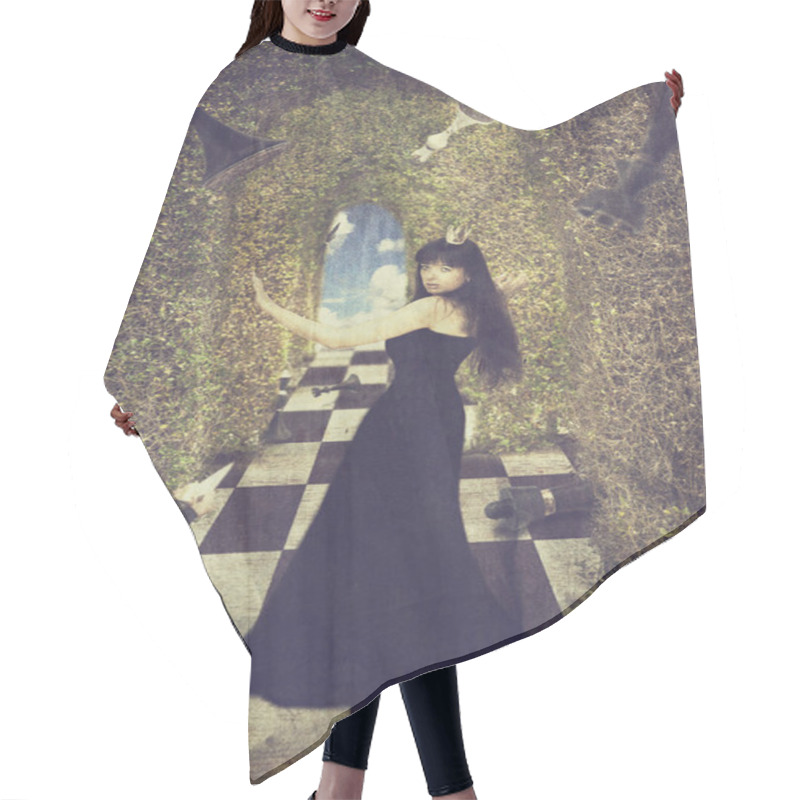 Personality  Young Woman As Black Chess Queen Hair Cutting Cape