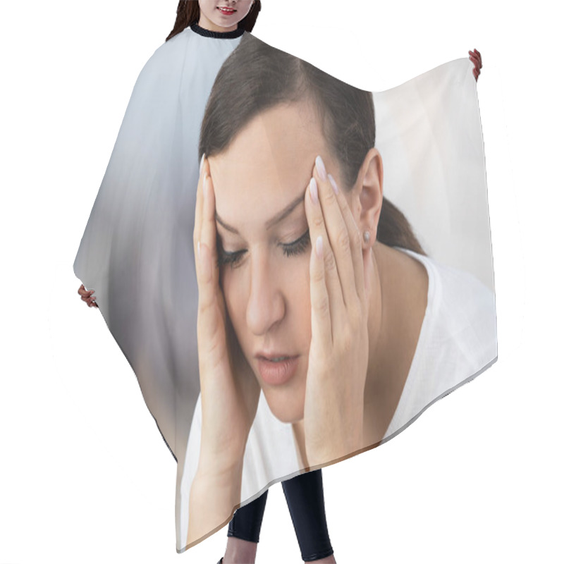 Personality  Photo Of Young Woman Suffering From Vertigo Illness Hair Cutting Cape