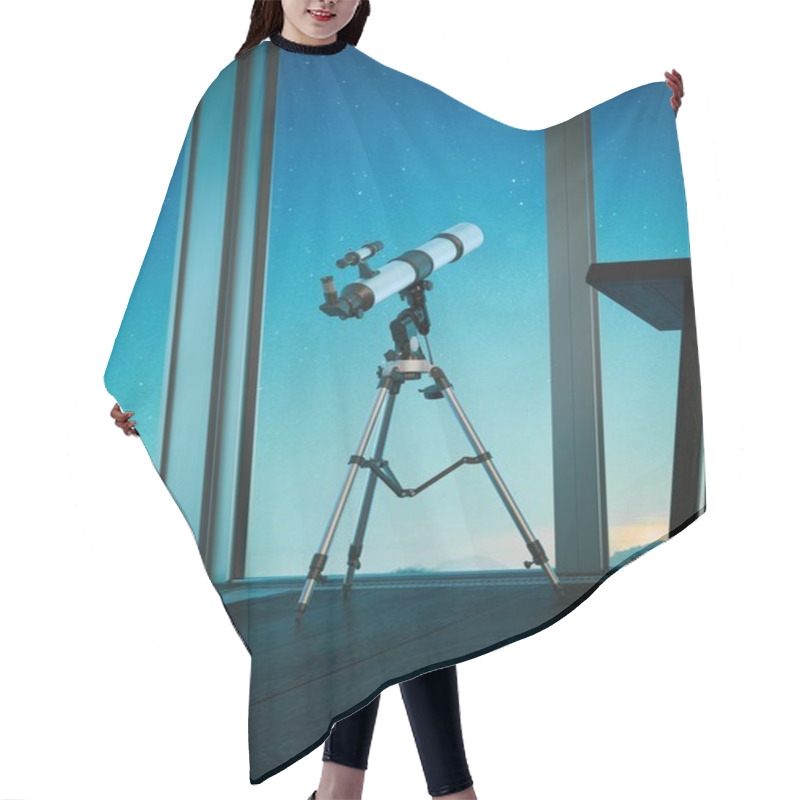 Personality  Telescope Aimed At The Night Sky. 3d Rendering Hair Cutting Cape