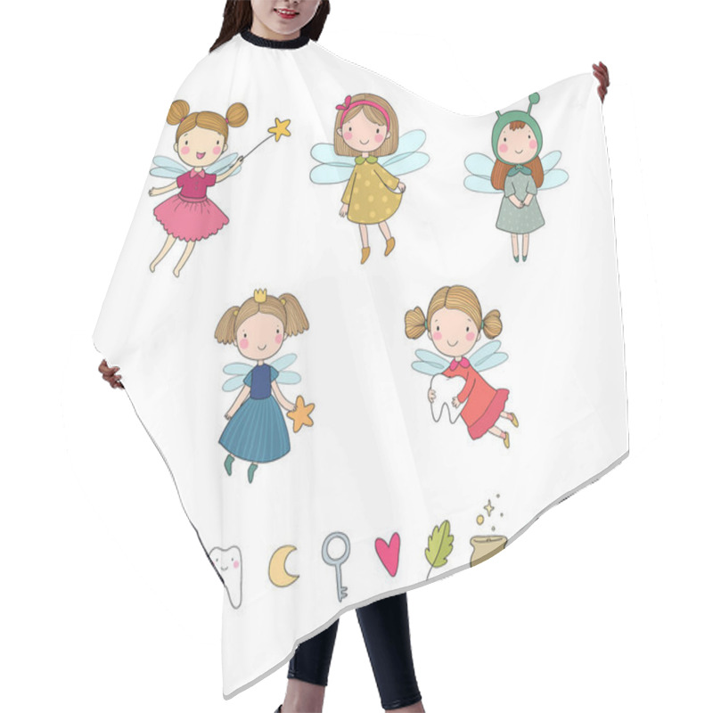 Personality  Cute Cartoon Fairies. Fairy Elves. Childrens Illustration. Tooth Fairy Hair Cutting Cape