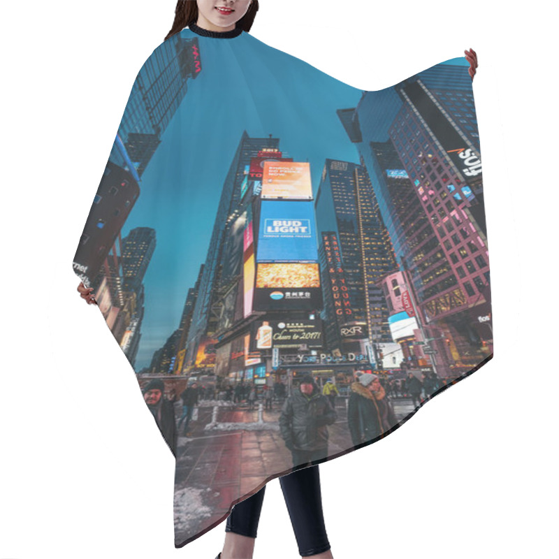 Personality  USA, NEW YORK, 2017: Times Square With Broadway Theaters And Animated LED Signs Hair Cutting Cape