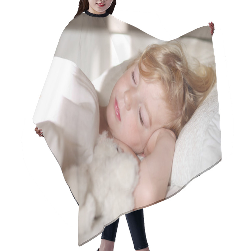 Personality  Sweet Toddler Child Sleeping In Bed Hair Cutting Cape