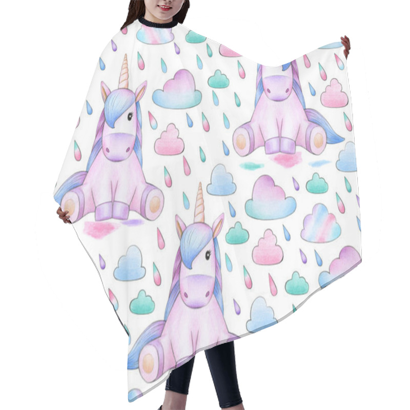 Personality  Set Of Unicorns Sitting Under Rain On White Background Hair Cutting Cape