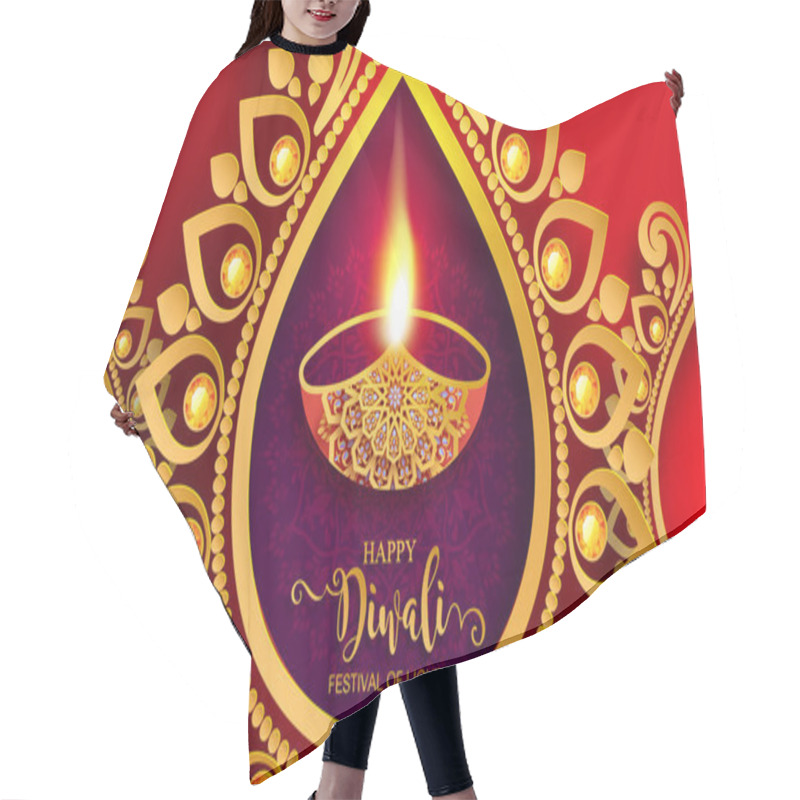 Personality  Happy Diwali Festival Card With Gold Diya Patterned And Crystals On Paper Color Background. Hair Cutting Cape