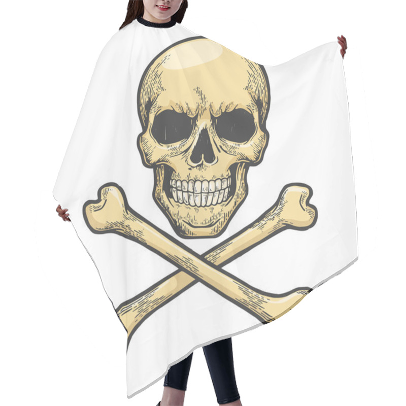 Personality  Skull With Crossed Bones. Pirate Symbol Jolly Roger Sketch Engraving Vector Illustration. Tee Shirt Apparel Print Design. Scratch Board Style Imitation. Hand Drawn Image. Hair Cutting Cape