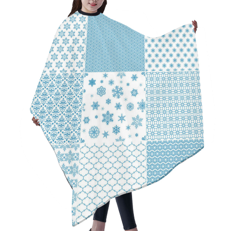 Personality  Set Of Nine Seamless Pattern With Blue Snowflakes Hair Cutting Cape