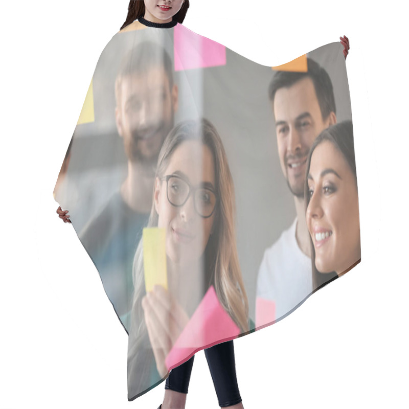 Personality  View At Business Team During Meeting In Office Through Transparent Board Hair Cutting Cape