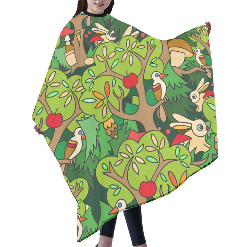 Personality  Seamless Background With Forest Animals And Birds Hair Cutting Cape