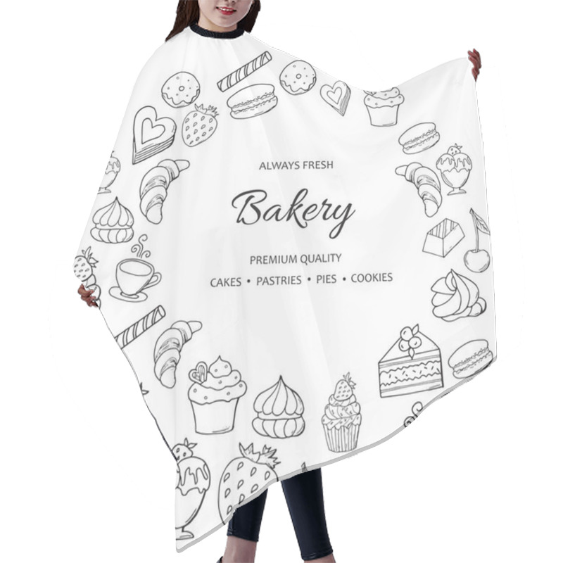 Personality  Hand Drawn Set Of Sweet Bakery On White Background.  Hair Cutting Cape