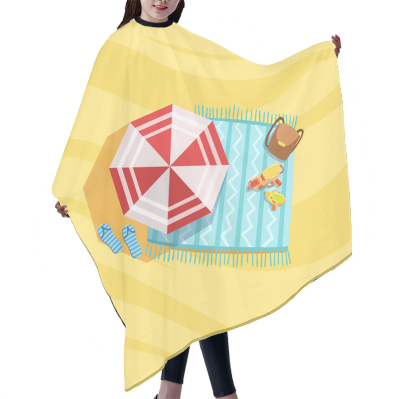 Personality  Backpack , Water Guns And Umbrella Spot On The Beach Composition Hair Cutting Cape