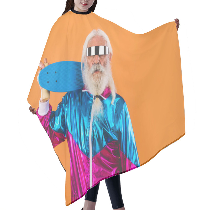 Personality  Senior Man With Eccentric Look  - 60 Years Old Man Having Fun, Portrait On Colored Background, Concepts About Youthful Senior People And Lifestyle Hair Cutting Cape