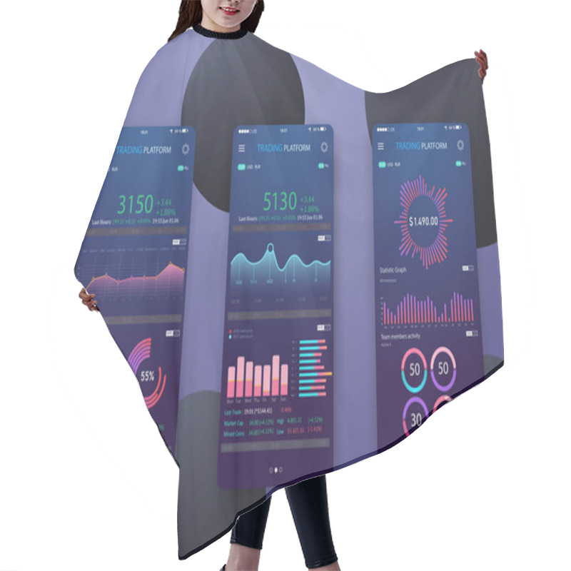 Personality   Business Trend Analysis On Smartphone Screen With Graphs, Perspective Flat Design Infographic On Colored Background.  Hair Cutting Cape