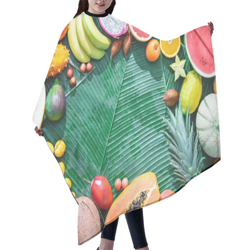 Personality  Assortment Of Tropical Fruits On Leaves Of Palm Trees Hair Cutting Cape