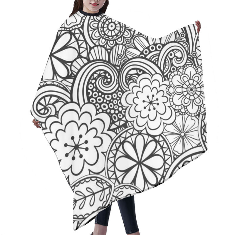 Personality  A Hand Drawn, Line Drawing Pattern With Folk Art Style Doodle Floral Elements. Hair Cutting Cape