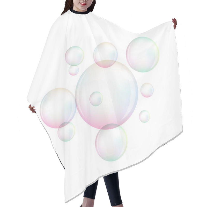 Personality  Vector Collection Of Realistic Soap Bubbles, Different Shapes On The Black Background. Hair Cutting Cape