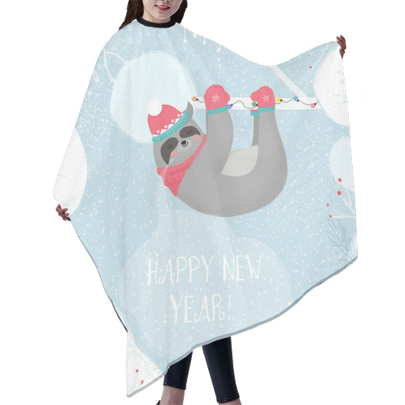 Personality  New Year Sloth In Knitted Hat And Scarf Sleep Hair Cutting Cape