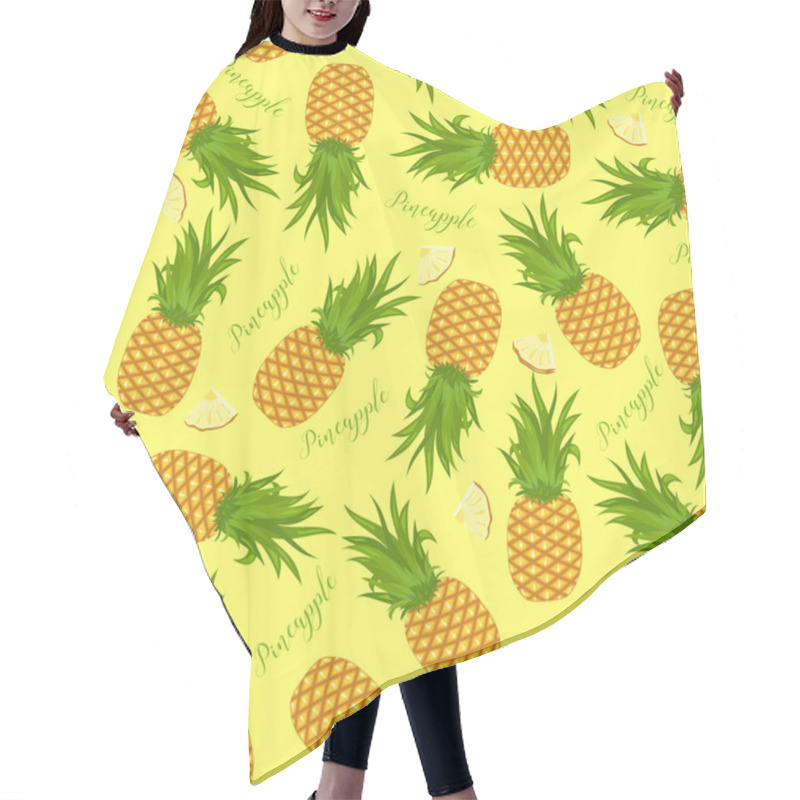 Personality  Seamless Background Of Whole Pineapples And Pineapple Slices. Pattern. Hair Cutting Cape