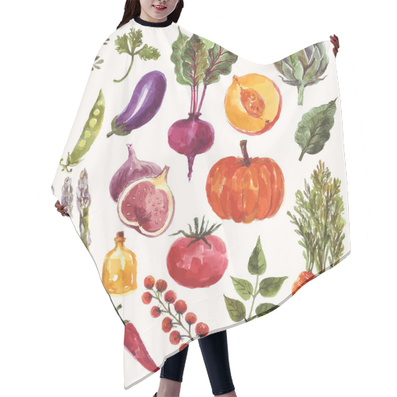 Personality  Set Of Vegetables And Fruits Hair Cutting Cape