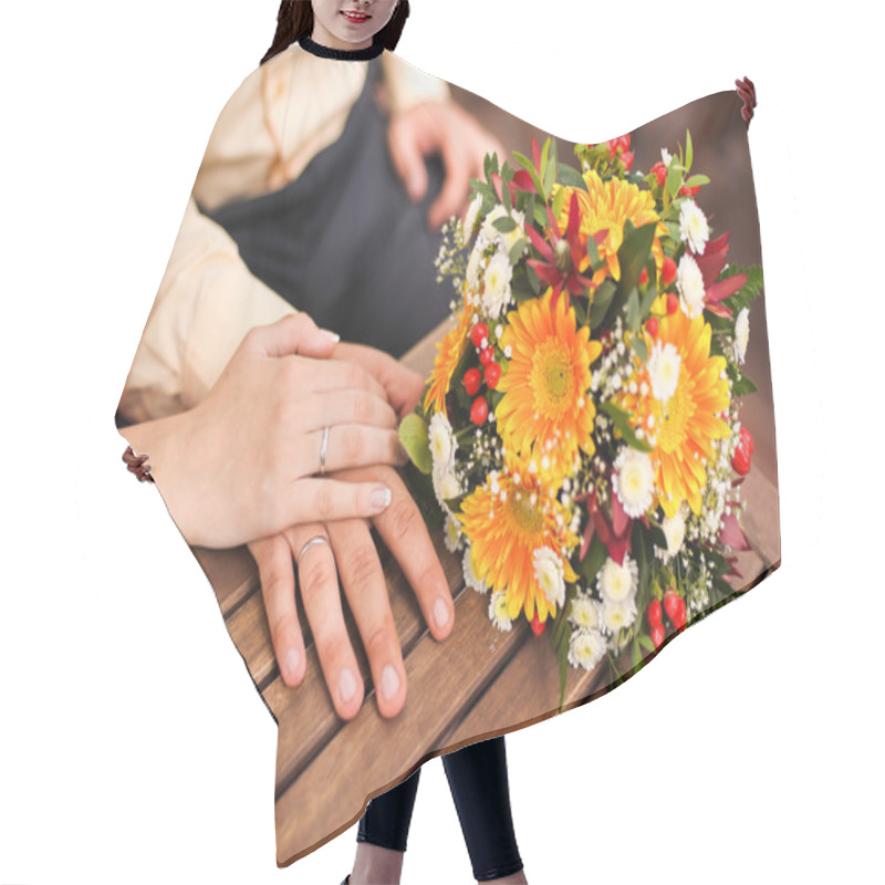 Personality  Orange Gerberas Bouquet On A Wooden Table Hair Cutting Cape