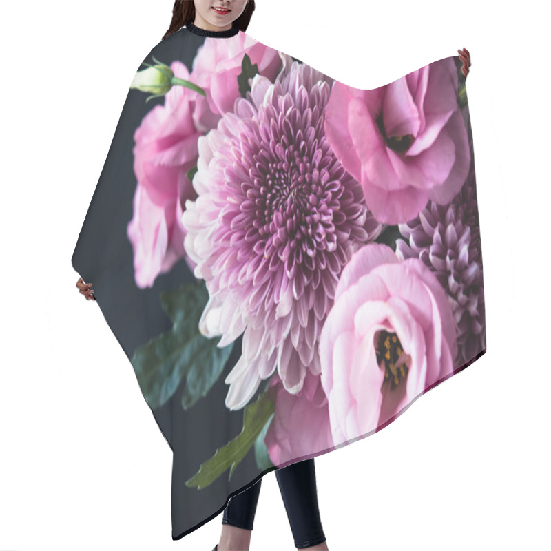 Personality  Bouquet Of Pink Flowers Closeup On Black Background Hair Cutting Cape