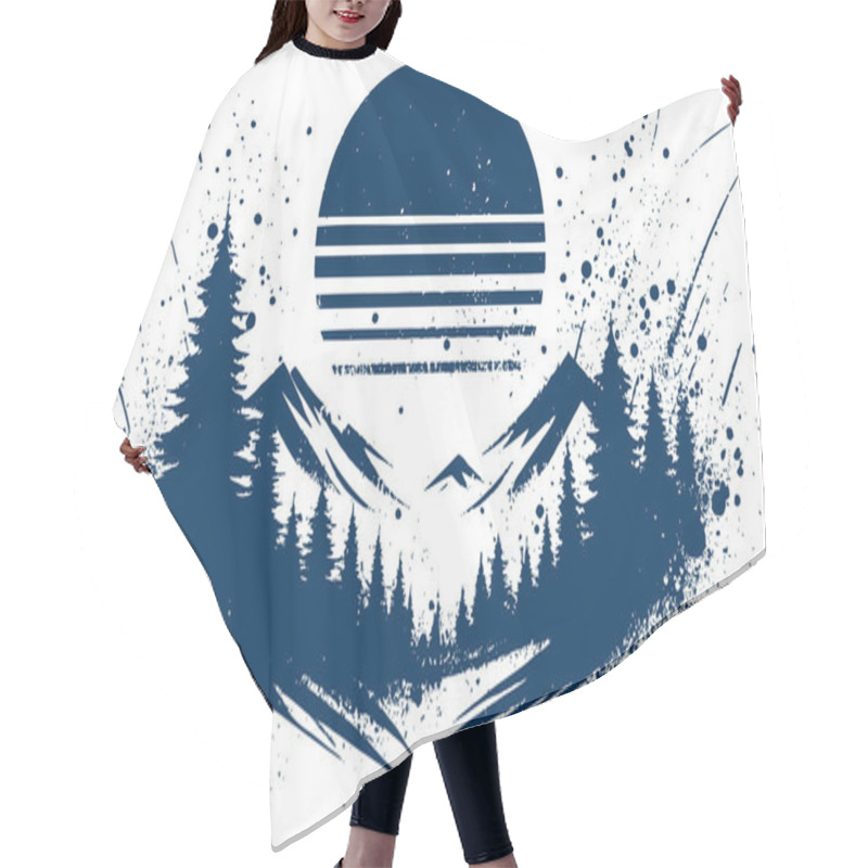 Personality  Mountains Against The Backdrop Of A Coniferous Forest Simple Minimalistic Stencil Illustration With Splashes And Blots Hair Cutting Cape