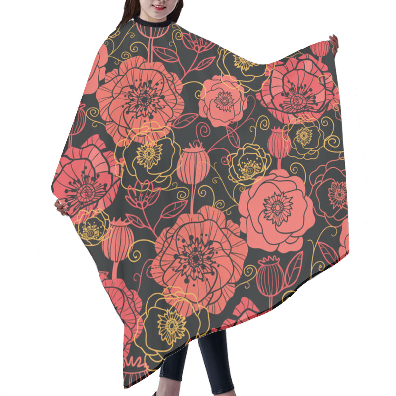 Personality  Red And Black Poppy Flowers Seamless Pattern Background Hair Cutting Cape