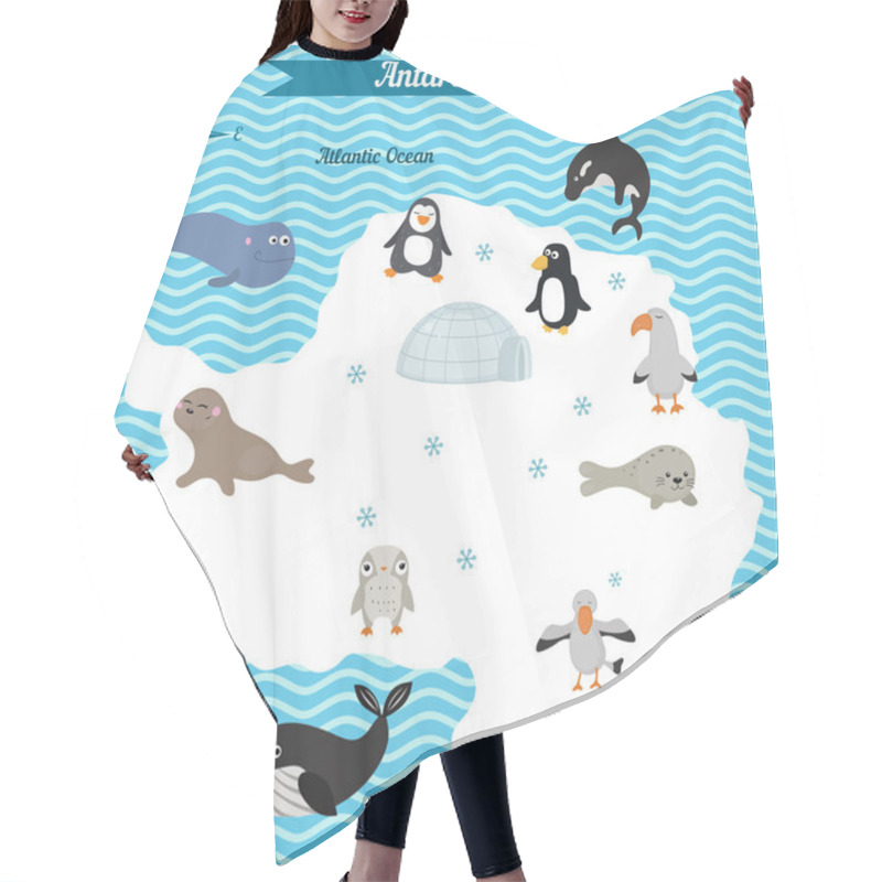 Personality  Cartoon Map Of Antarctica Continent With Different Animals. Hair Cutting Cape