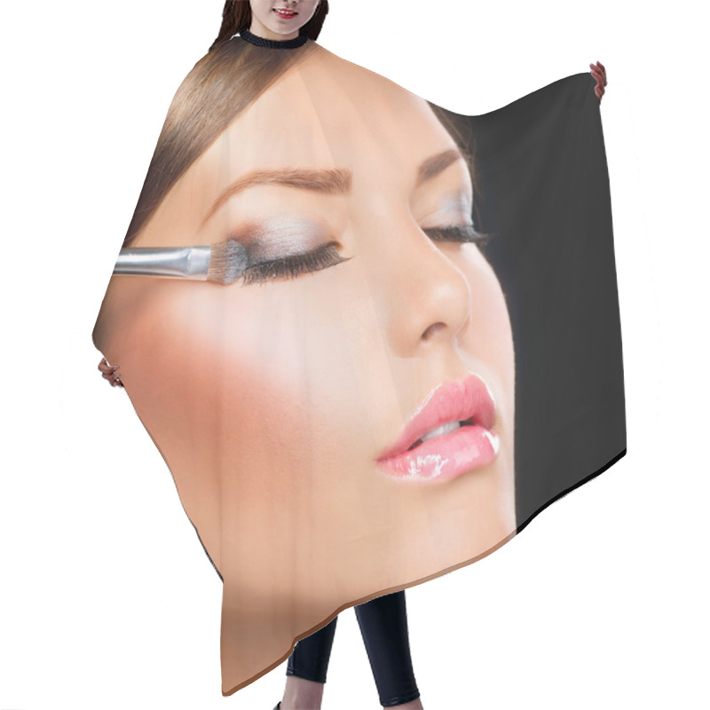 Personality  Make-up Applying. Eye Shadow Brush Hair Cutting Cape