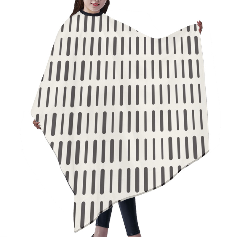 Personality  Black And White Irregular Rounded Dashed Lines Pattern. Modern Abstract Vector Seamless Background. Stylish Chaotic Rectangle Stripes Mosai Hair Cutting Cape