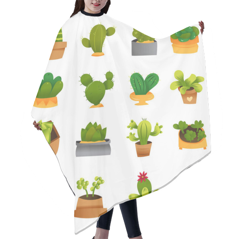 Personality  Cartoon Cactuses And Succulents Icon Set Hair Cutting Cape