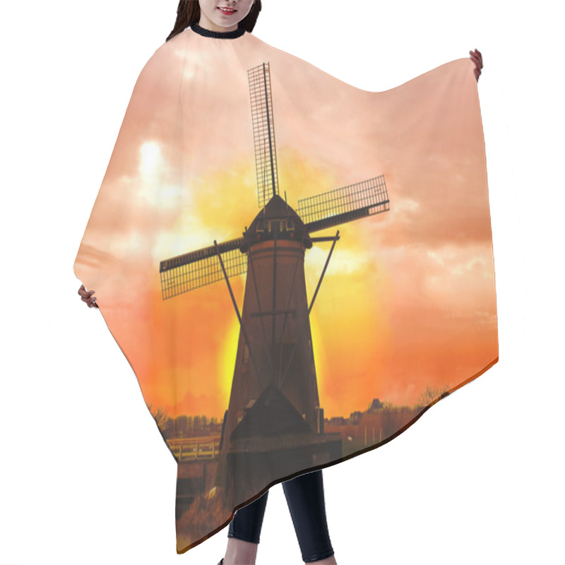 Personality  Windmill At Sunset. Dutch Landscape Hair Cutting Cape