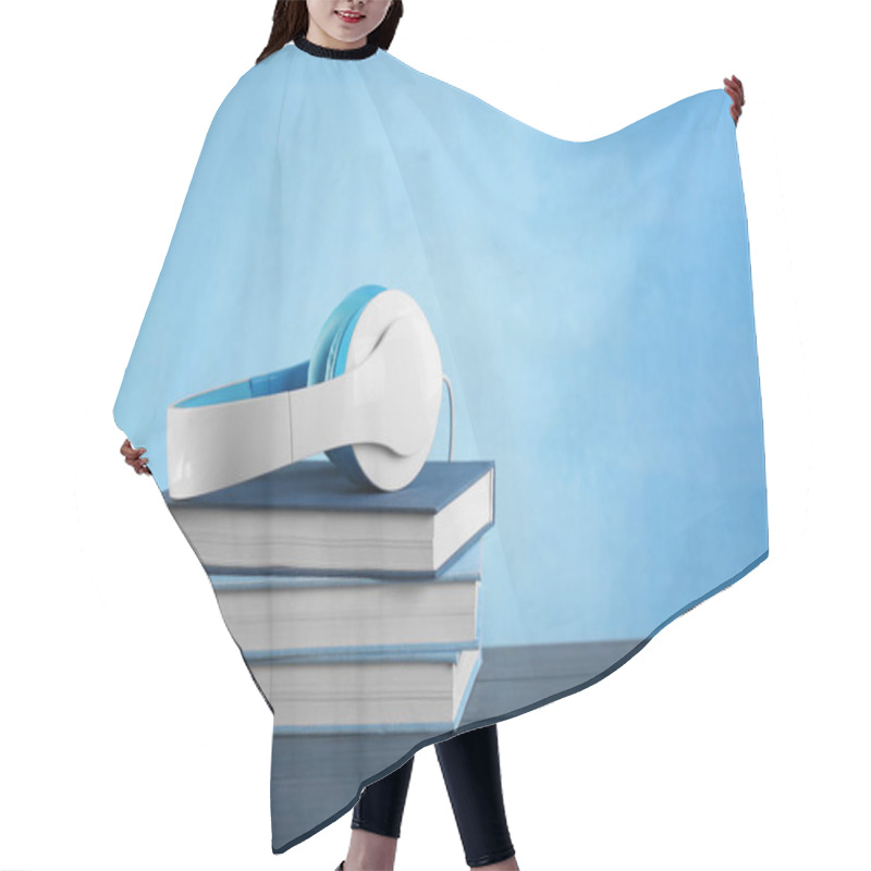 Personality  Headphones And Books On Table Hair Cutting Cape