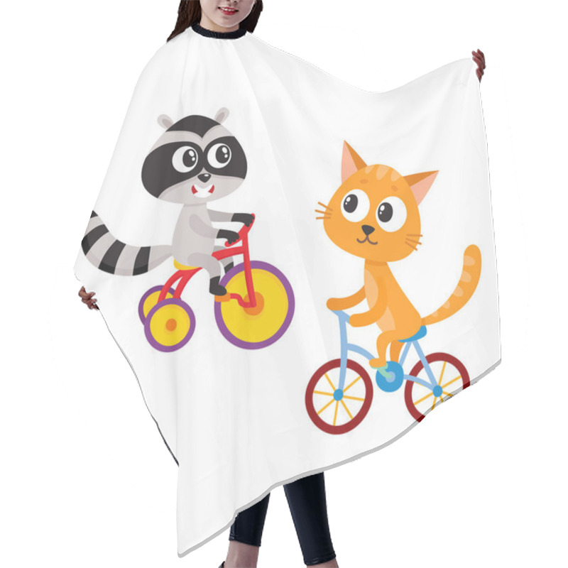 Personality  Cute Little Raccoon And Cat Characters Riding Bicycles Together Hair Cutting Cape